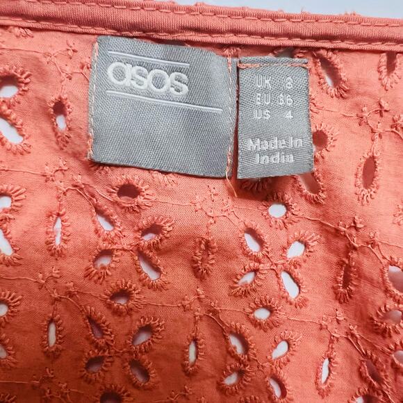 ASOS Eyelet Short Sleeve Button Front Midi Dress Size 4 - Picture 5 of 9
